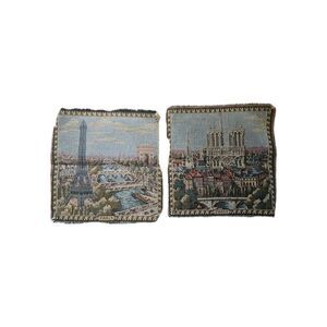 Pair of Paris Notre Dame Collectible  Stitching  Art Made In France 12" by 12"